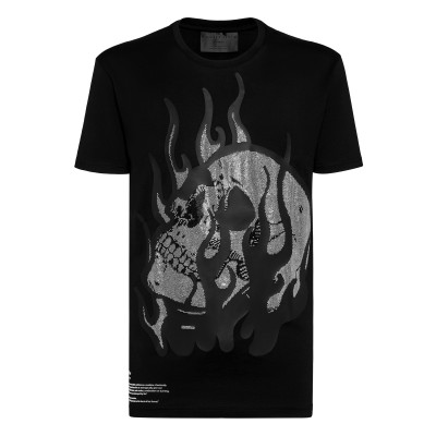 Pánske čierne tričko s potlačou a kamienkami Philipp Plein T-Shirt 02 Black