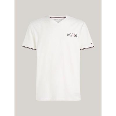 Pánske biele tričko Tommy Hilfiger T-Shirt YBL Ecru